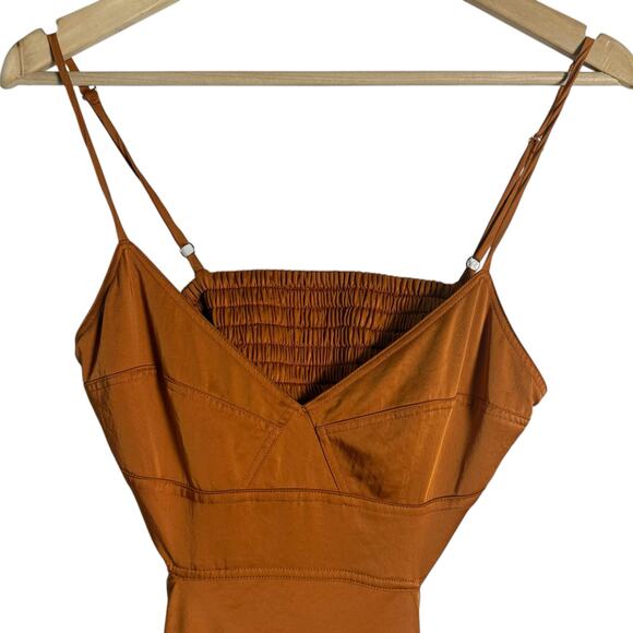 A.L.C. Blakely Orange Satin Cutout V-Neck Cocktail Midi Dress Size 6 - Picture 7 of 16